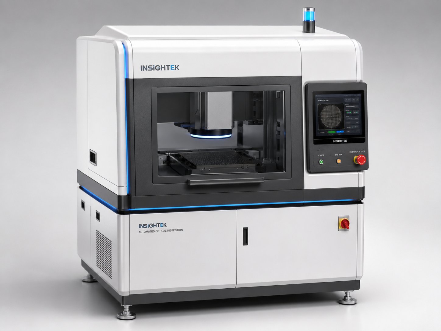 Diced wafer under high-resolution inspection with bounding boxes on chipping and sidewall cracks along die edges